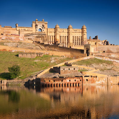 Hill top fort surrounded by lake