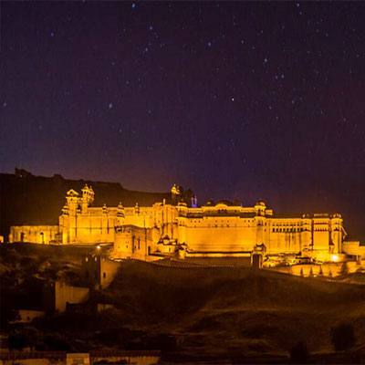 Lighted fort on a dark night